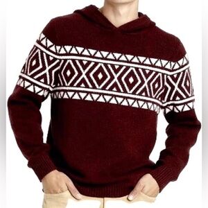 Men's Goodfellow & Co Hooded Hoodie Jacquard Pullover Sweater - Burgundy NEW